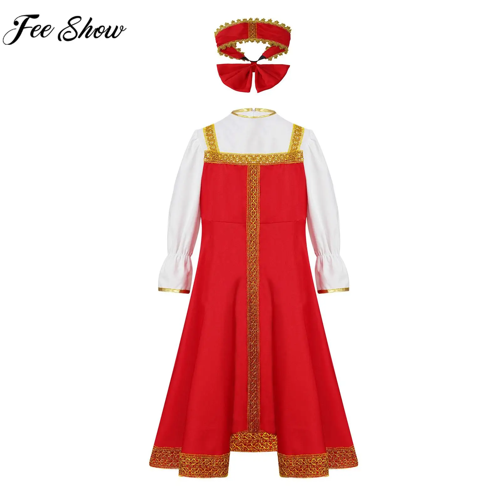 Kids Girls Russian Folk Dance Dress Halloween Cosplay Costumes Kids Traditional Russia Festive Performance Wear Stage Wear Dress