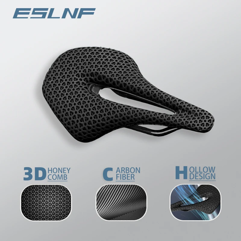 ESLNF Bicycle 3D Printing Saddle Carbon Fiber Rails Ultra-light 160g Hollow Comfortable Road Bike MTB Honeycomb Cushion Bicycle