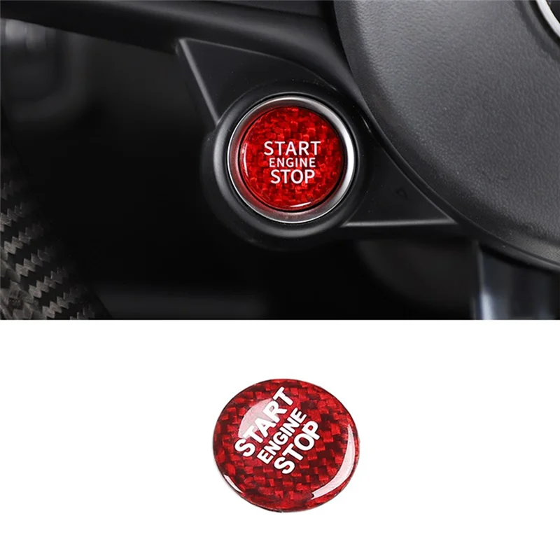 Dry Carbon Fiber Car Start Stop Engine Button Cover Trim for Stelvio 2017-2020 Accessories, Red