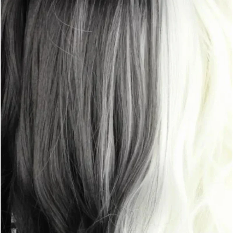 Danganronpa monokuma feminino longo rabo de cavalo encaracolado peruca cosplay traje branco preto mix resistente ao calor perucas de cabelo sintético peruca boné