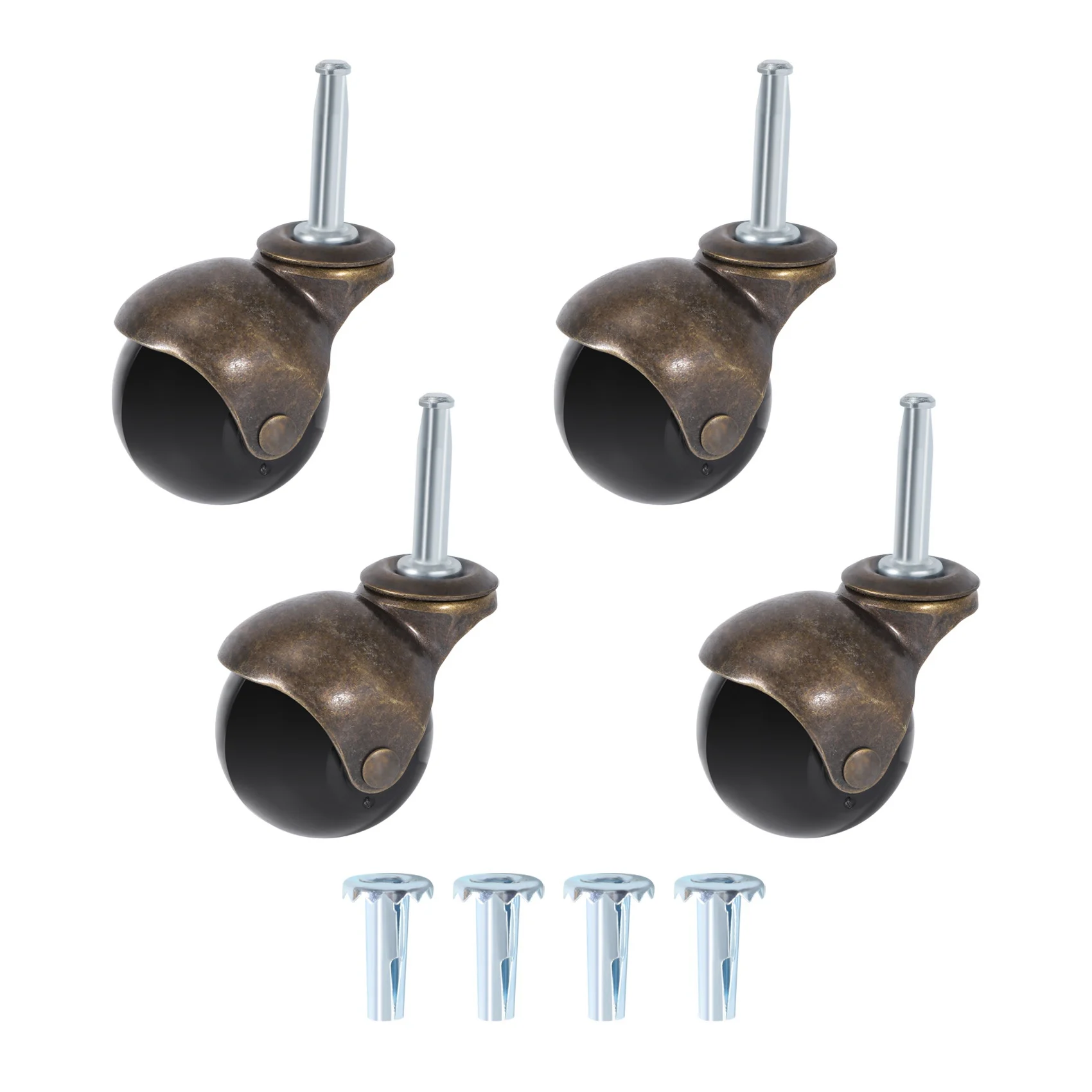 A05E-4 Pack 2 Inch Ball Caster Stem Caster Wheel With Sockets,Vintage Antique Swivel Caster For Furniture,Sofa,Chair,Cabinet