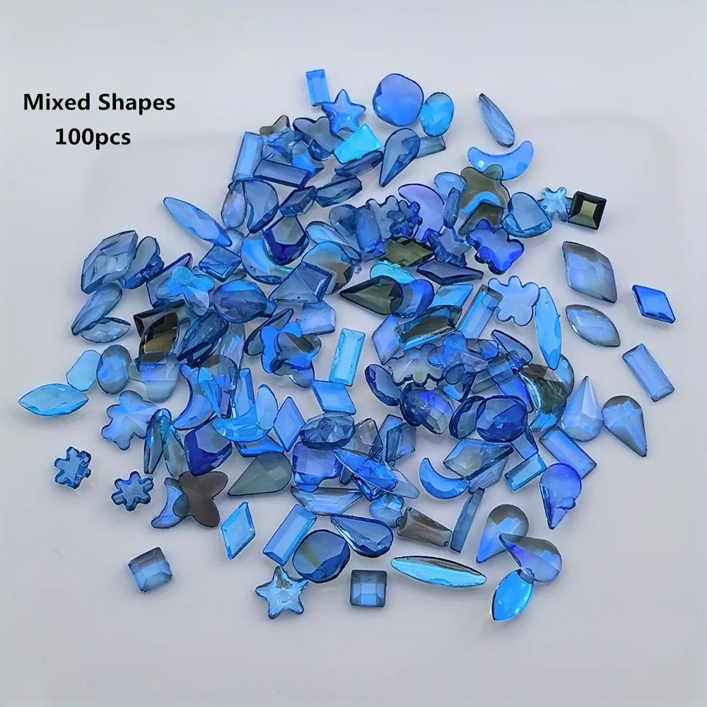 Mixed Resin Nail Art Rhinestones, 100pcs/lot Colors AB Flatback Glue on Crystals, Non Hotfix Gem Stones For 3D Decorations