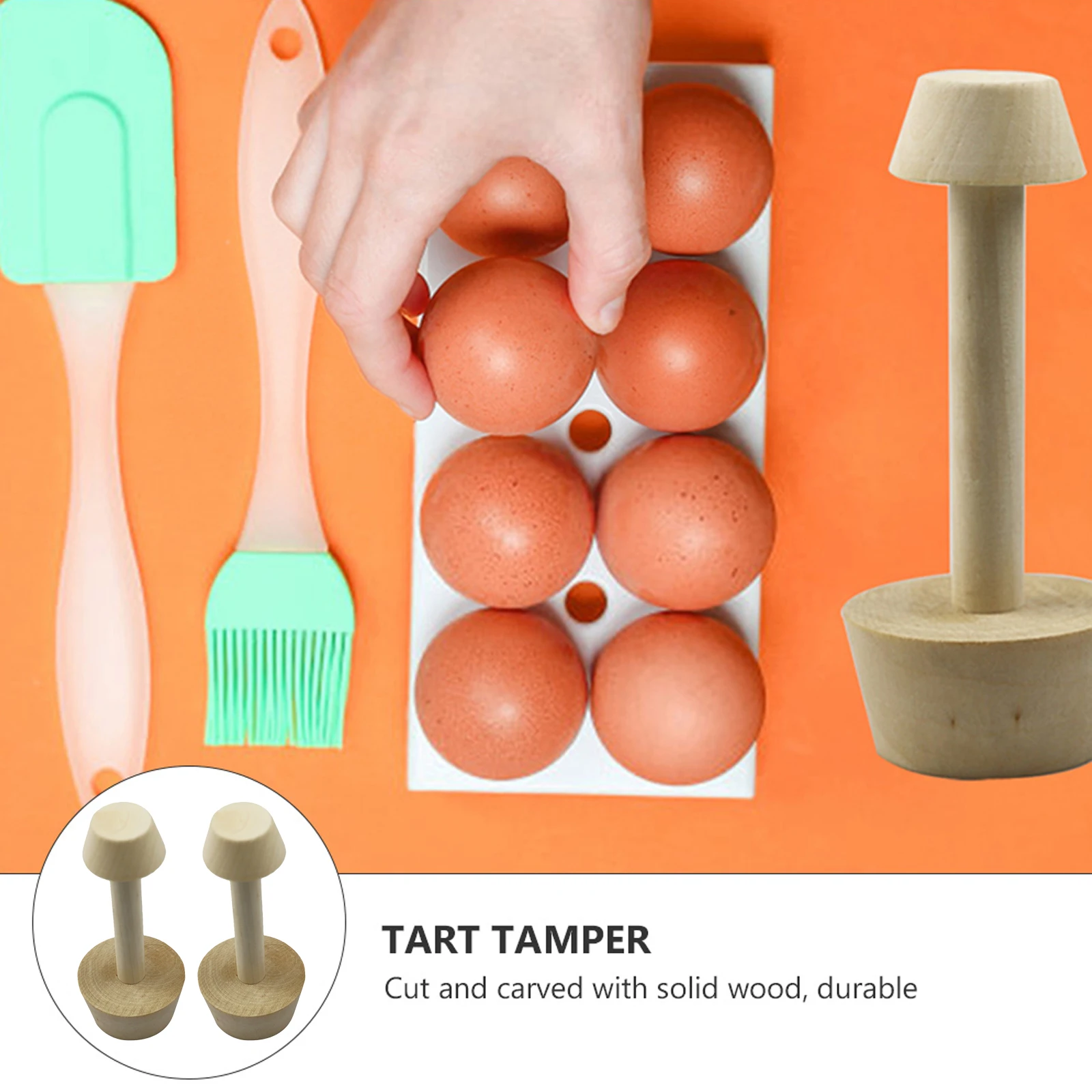 

2 pcs Wooden Tart Tamper Double Sided Egg Tart Pushers Baking Tools Kitchen Use Polished Solid Wood Portable Molds