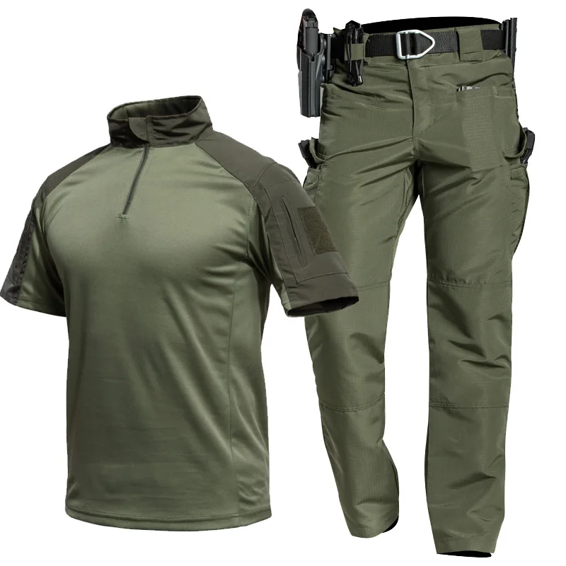 Men American Style Tactical Camouflage Frog Suit Breathable Quick Dry Long Sleeve Outdoor Combat Training Working Clothing Set