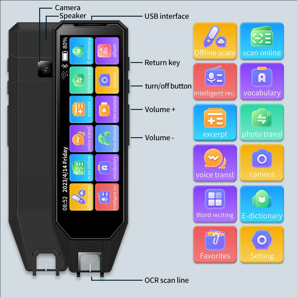 Máquina de traducción de pluma de escaneo multilingüe internacional para pluma de traducción árabe, chino, inglés, japonés, coreano