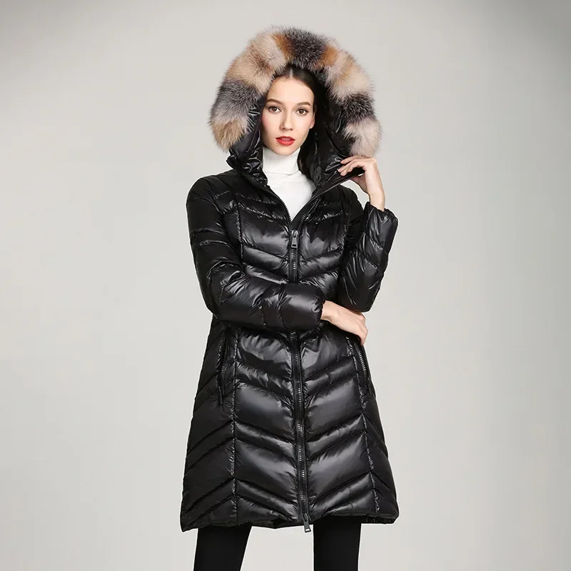 

2024 Fashion Winter White Down Puffer Hoodies Black White Jackets Outdoor Windproof Warm Ski Ladies Coats