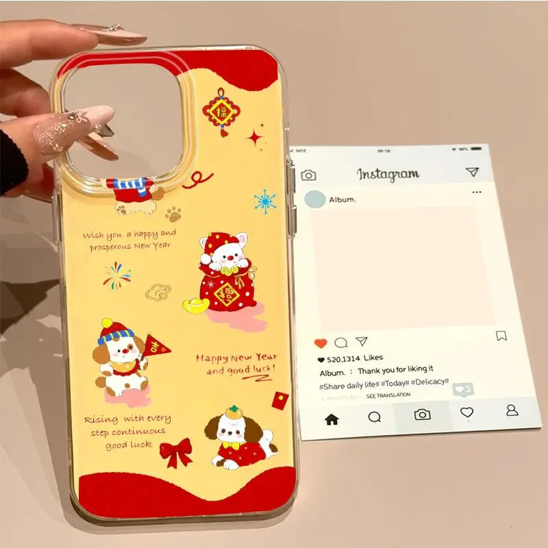 العصرية السنة الجديدة الأحمر الثلوج عيد الميلاد DogPhone الحال بالنسبة آيفون 17 برو ماكس الهواء 16 15 14 13 12 11 برو ماكس 78 زائد مكافحة سقوط الغطاء الخلفي