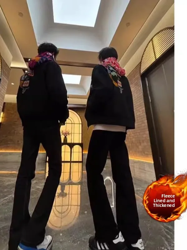 

Cleanfit Men's Fce Lined Denim Jeans Bla Knife Straight Leg Elastic Trousers High Street Sle Autumn Winter Wear