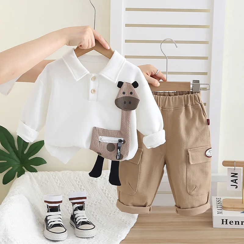 Spring and Autumn children's suit Korean version hooded casual animal sweater long-sleeved two-piece set foreign style tide