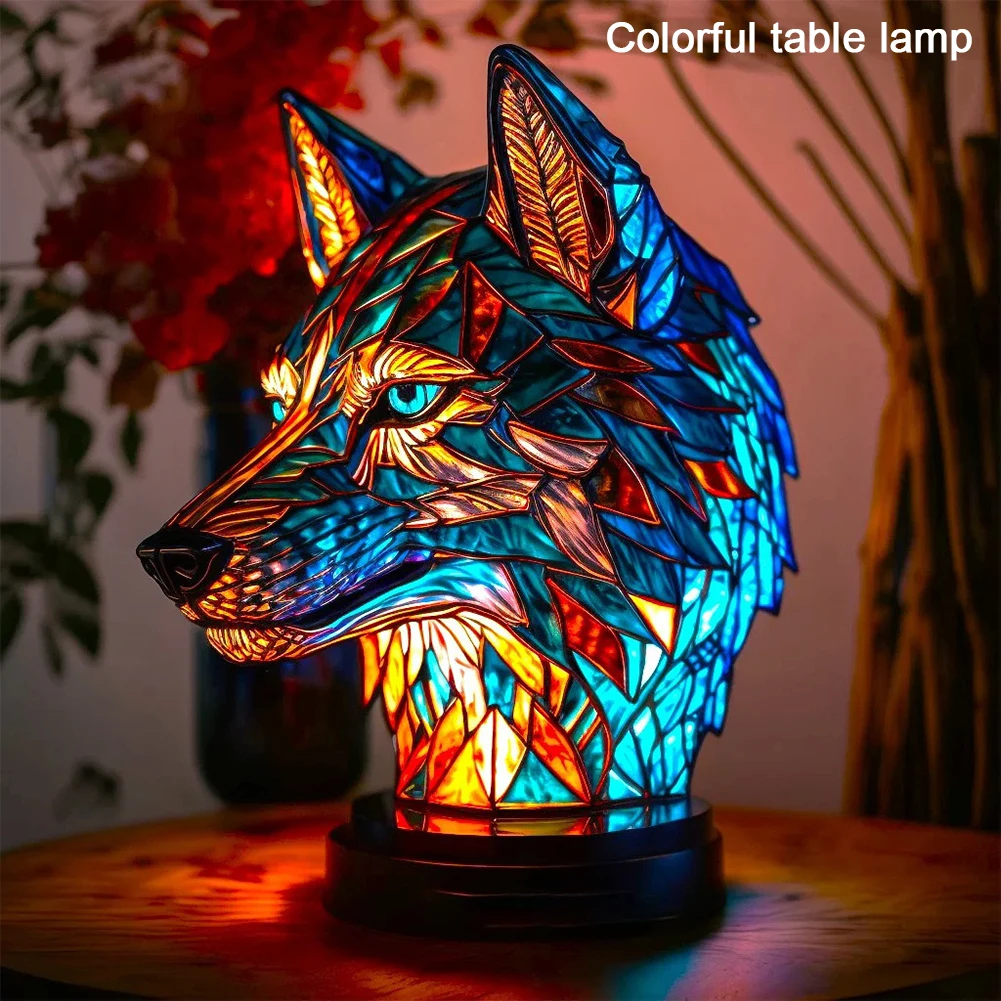 Animal Table Lamp Series Lion Dolphin Wolf Stained Glass Bedside Light Owl Horse Rooster Elephant for Living Room Bedroom Office