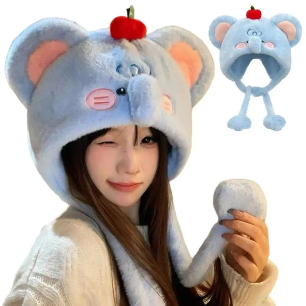 

Ski Caps Cute Ear Protection Hat Cartoon Soft Plush Pullover Hats Headgear Windproof Plush Earmuffs Cap Autumn and Winter