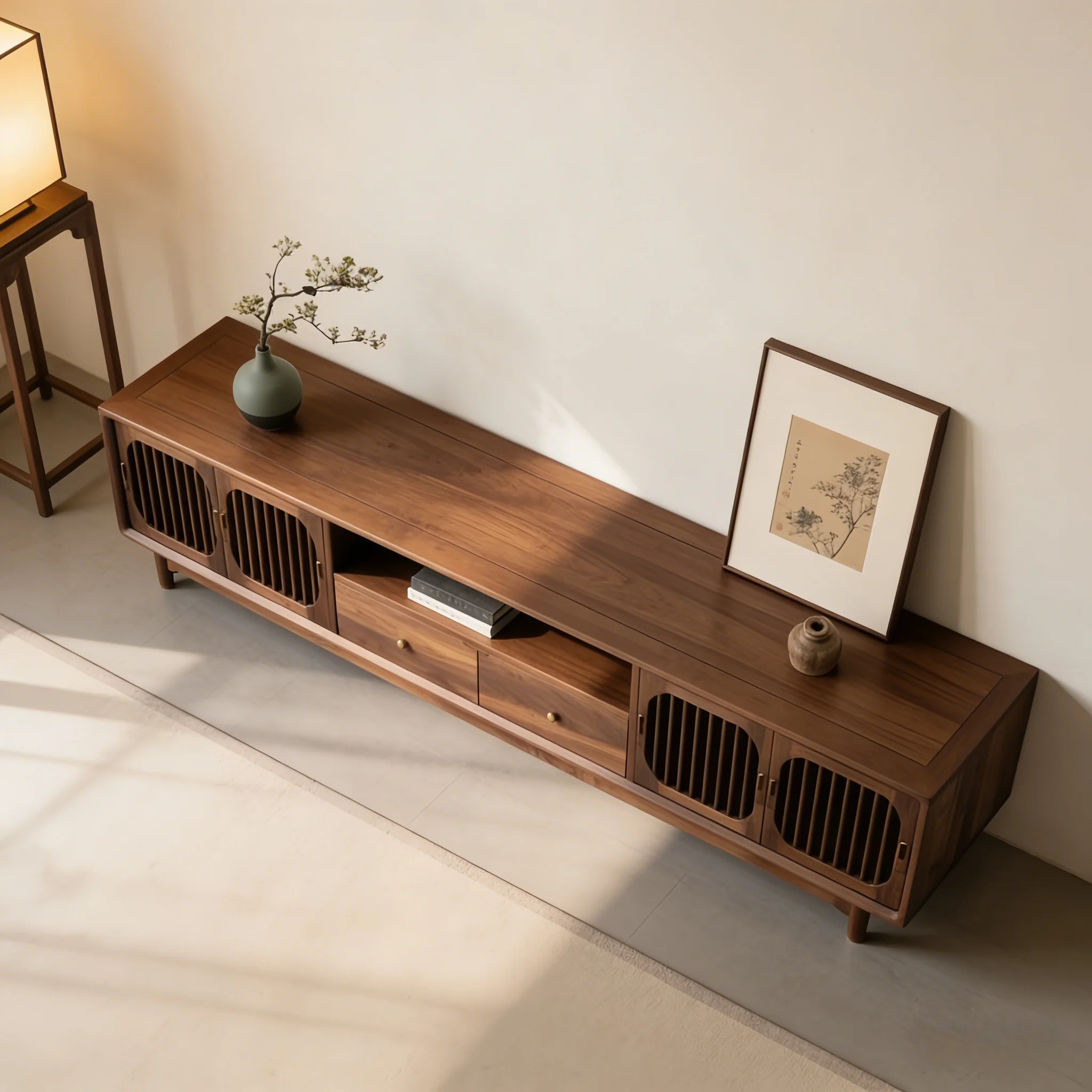 LH New Chinese TV Cabinet Solid Wood Entrance Zen Living Room Floor Cabinet Furniture
