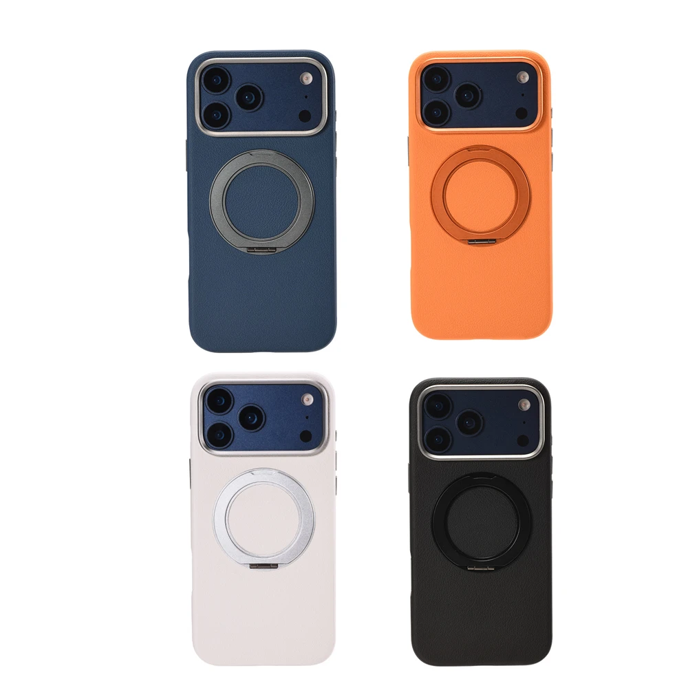 

Magnetic PU Leather For Magsafe Case For iPhone 17 Pro Max 17Pro Ring Luxury Lens Protection Holder Shockproof Back Cover