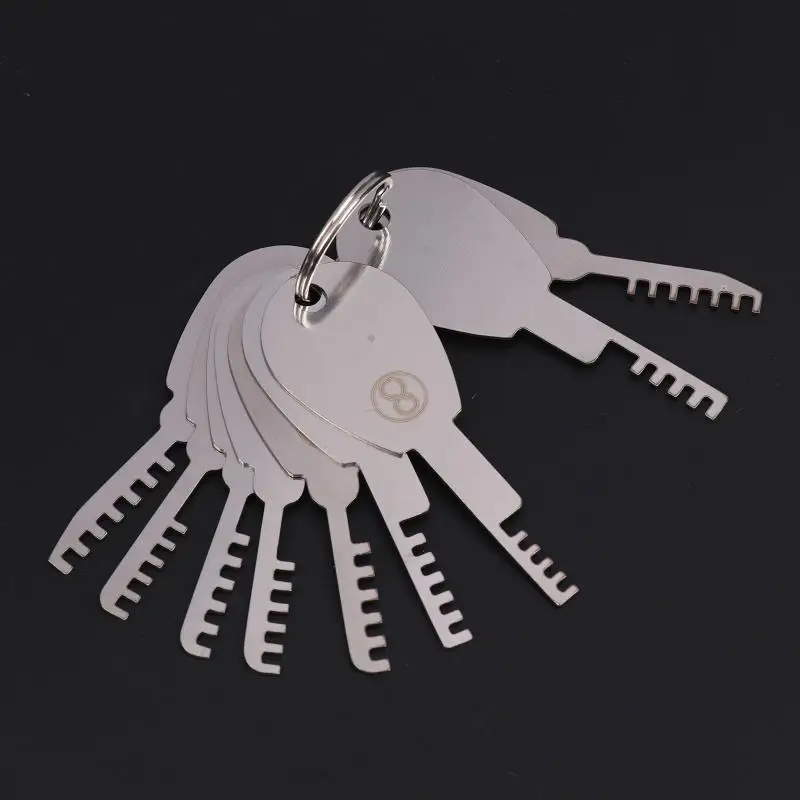 Durable HUK Stainless Steel Comb Lock Repair Tool Set - 9 Pieces, with Key Blank Included