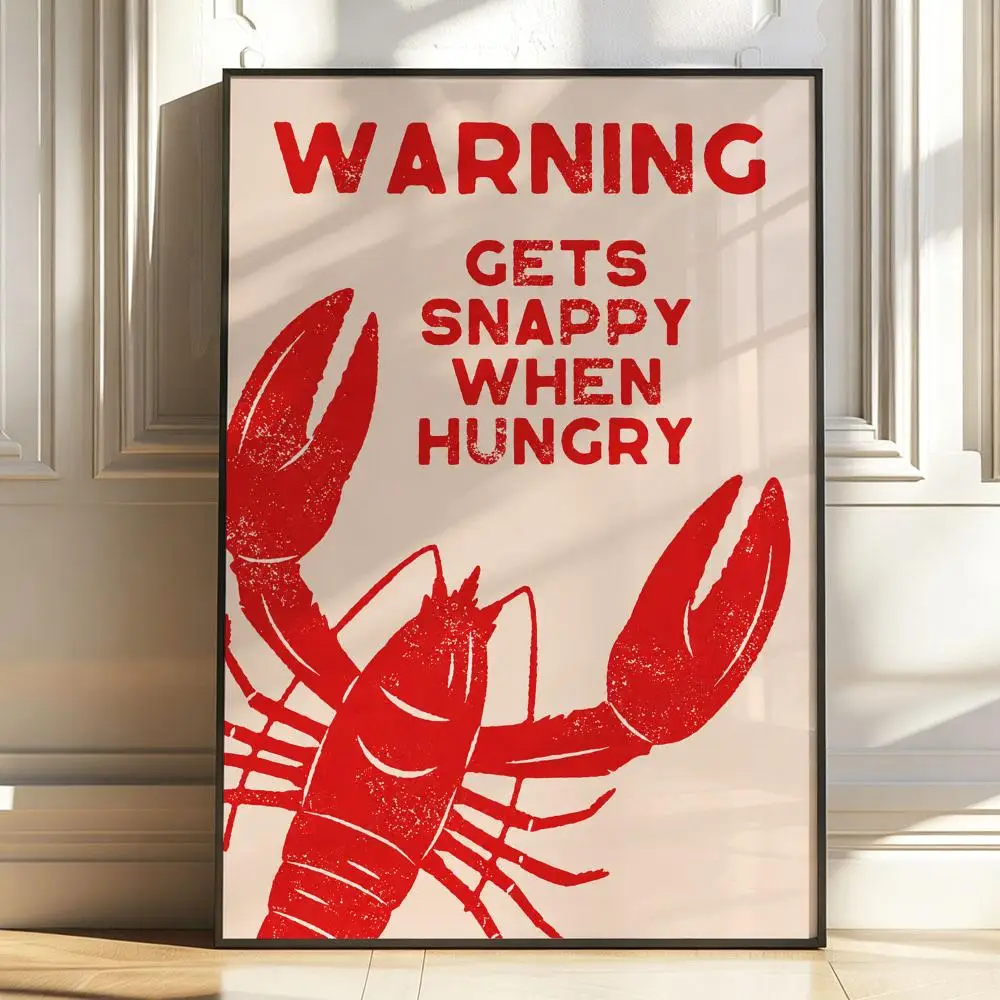 Warning Gets Snappy When Hungry Poster Stickers Painting Self-Adhesive Art for Bedroom Living Room Home Decor Wall Decals Gift