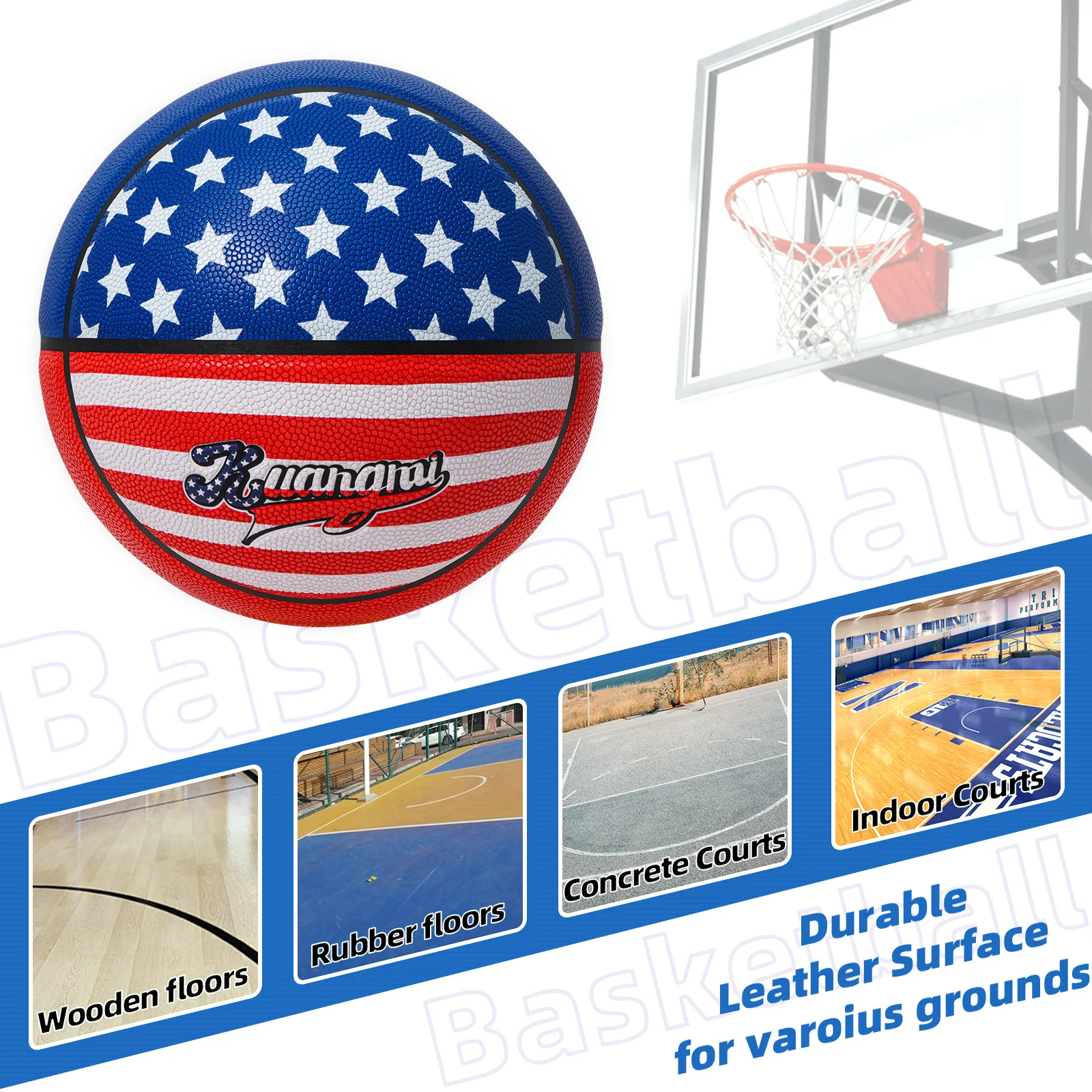 Bola Basket PU Kuangmi Size 7 - สไตล์อเมริกัน รู้สึกหนังคุณภาพสูง ด้ามจับดีเยี่ยมสําหรับการฝึกในร่ม/กลางแจ้ง KMBB623AA