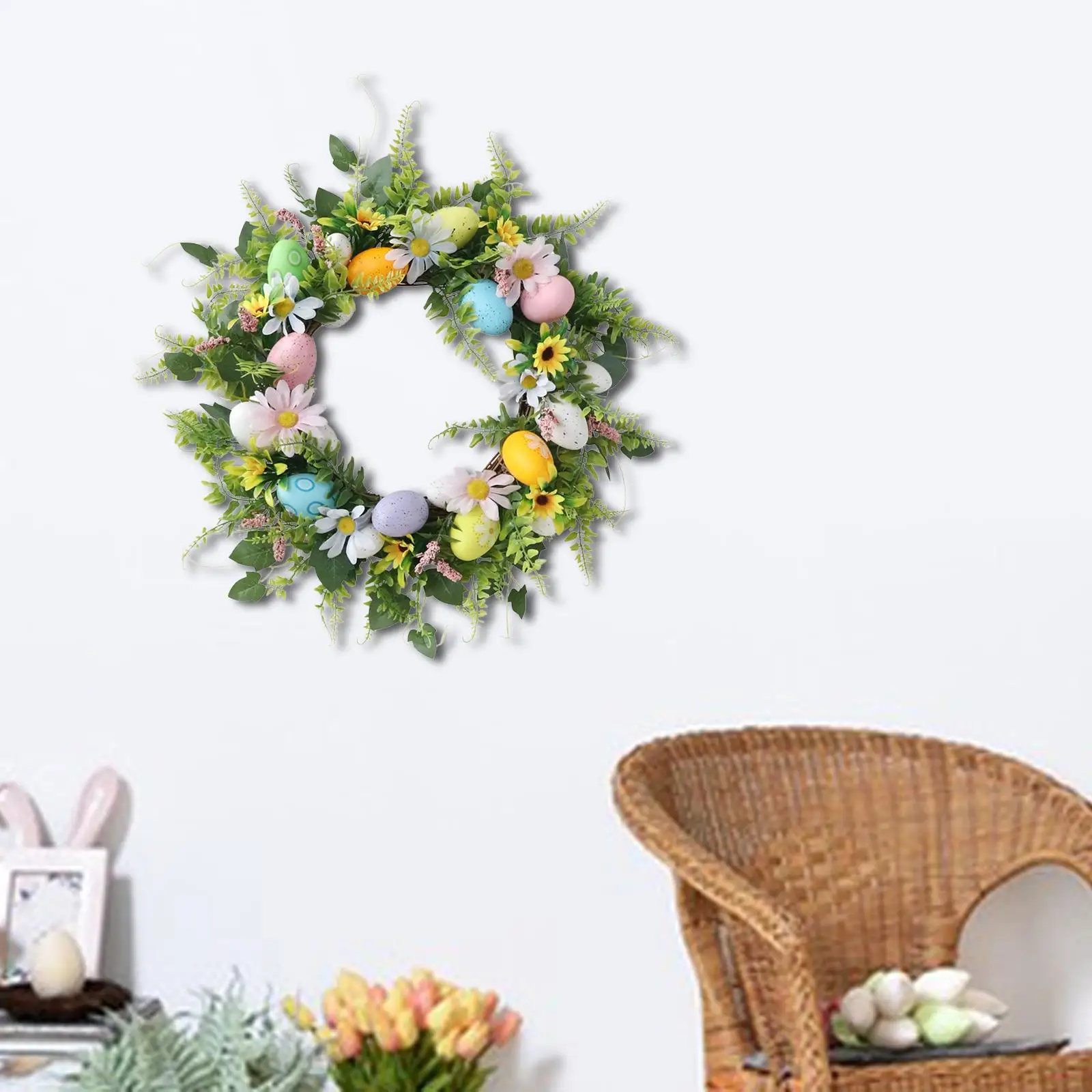 Artificial Easter Wreath Durable Pendant Outdoor Decorative Wall Hanging Ornament for Front Door Holiday Garden Home Porch Patio