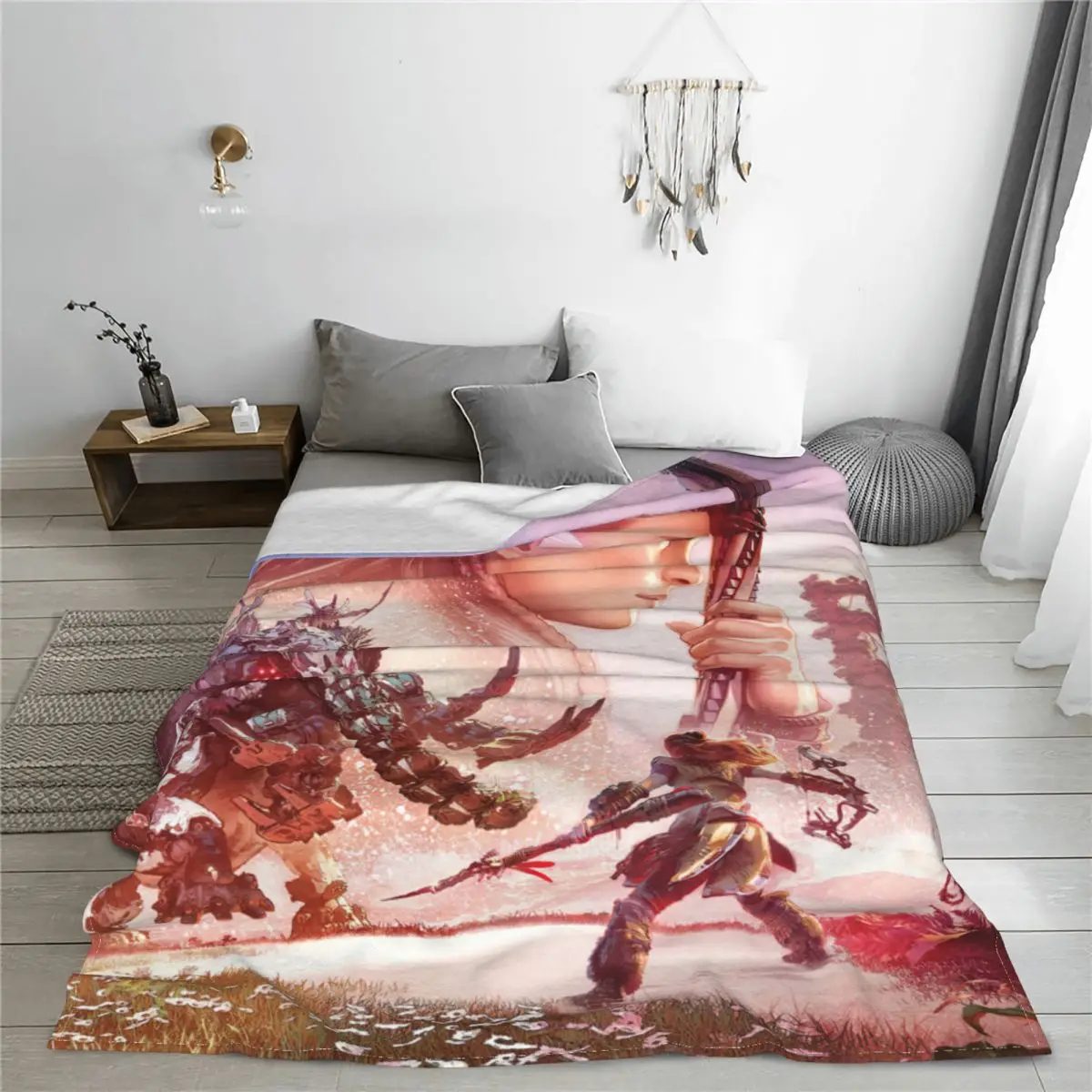 Horizon Zero Dawn Monster Knitted Blanket Flannel Aloy Game Warm Throw Blanket for Outdoor Travel Bedroom Quilt