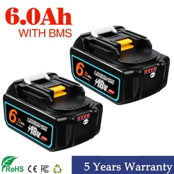 18V 6AH Rechargeable Lithium Ion Battery with Battery Indicator for Replace BL1830 BL1840 1850 Power Tool Battery EU Plug
