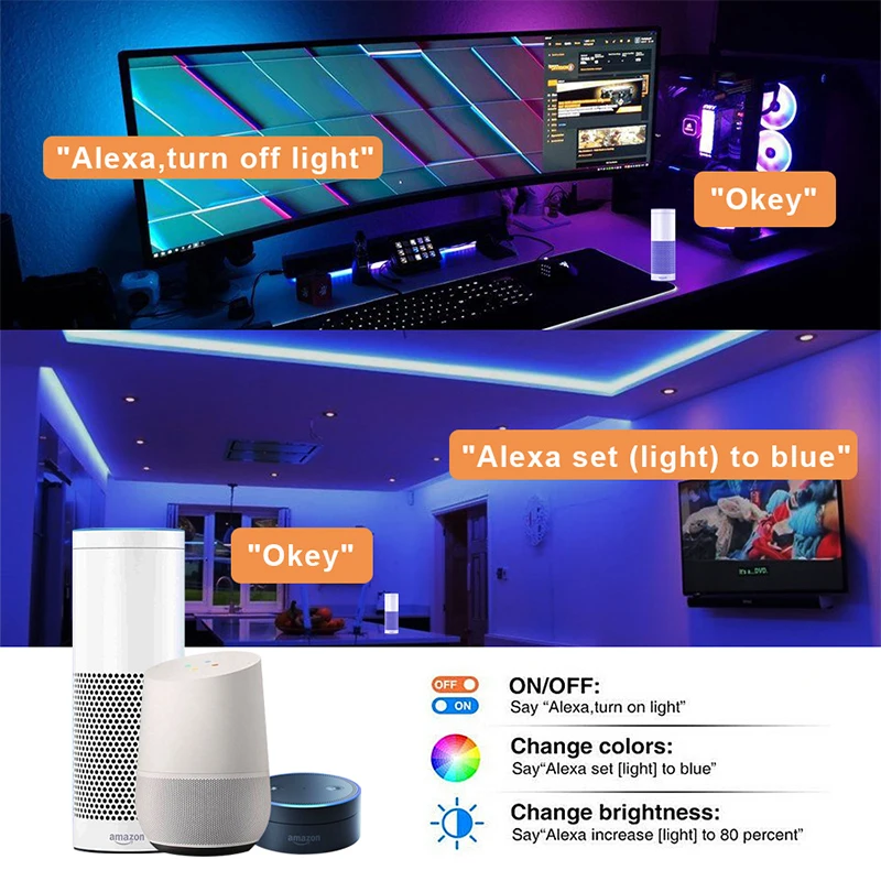 WIFI 44Key RGB LED Strip Lights Wall Room Decoration Dimmable RGB LED Tape Lights Smart LED Lights Alexa RGB Neon Strips 5050