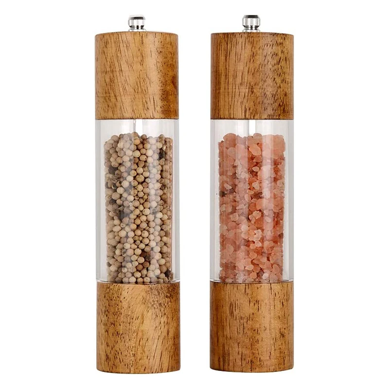 LMETJMA Premium Acrylic Salt and Pepper Grinder Set Manual Salt and Pepper Mills Wooden Shakers with Adjustable Ceramic Core 137