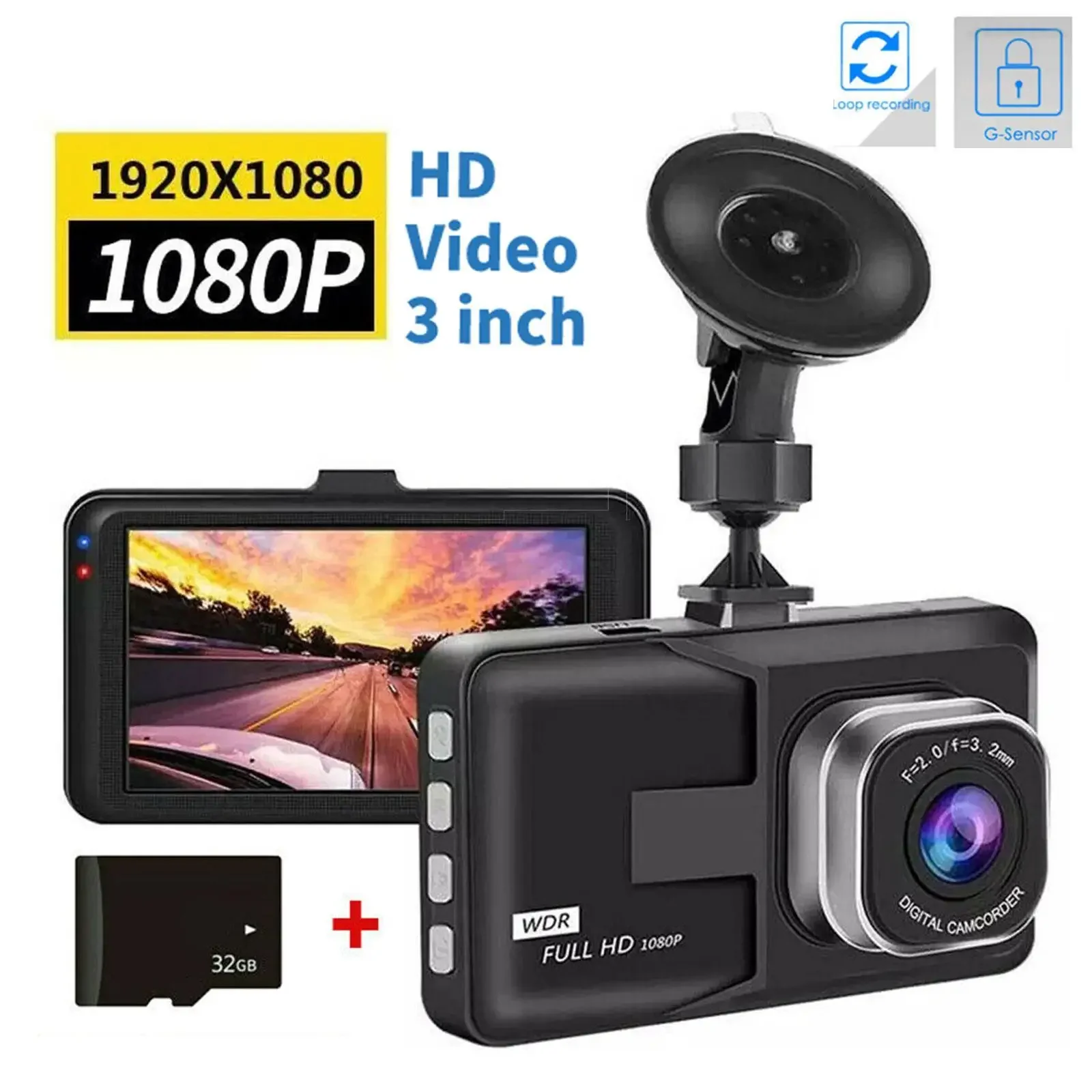 Car Dash Camera Driving Video Loop Recorder HD 1080P DVR Car 3Inch Vehicle Camera For Front And Rear Night Vision G-Sensor