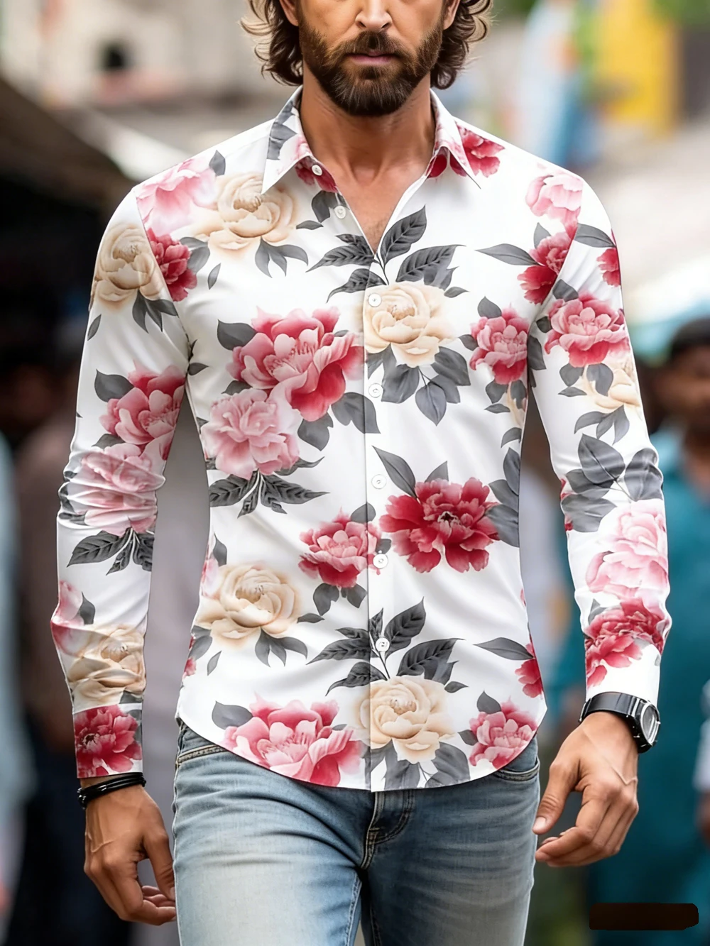 Men's Summer Fashionable Casual Long Sleeve Shirt Natural Plant High Definition Printed Shirt Hawaiian Vacation men's clothing