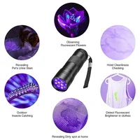 Lampe de poche UV portable à 9/12 LED, lumière noire, torche ultraviolette 395 NM, détecteur de lumière noire pour les taches d'urine de chien et les insectes au lit 6