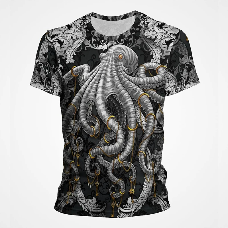 Vintage Octopus 3d gedruckt T-Shirt Horror Grafik Hip Hop Streetwear beliebte T-Shirts Männer Sommer übergroße Tops Retro lässig T-Shirt