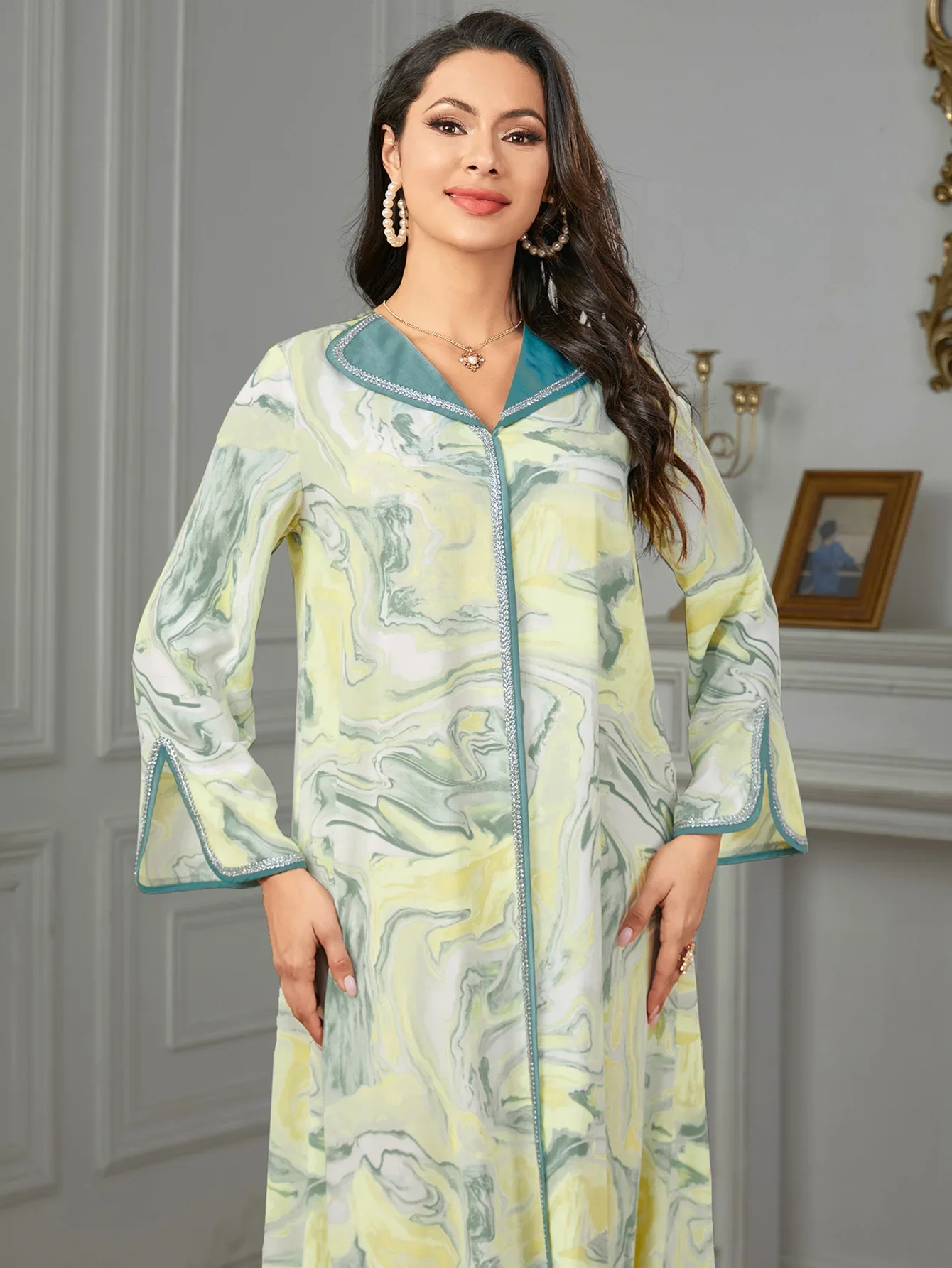 Eid Muslim Party Dress for Women Print Ramadan Abaya Long Dress Morocco Kaftan Vestidos Largos Dubai Turkey Robe Jalabiya 2024