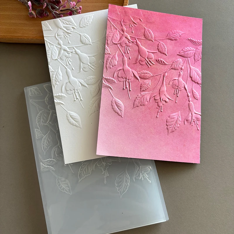 Purple Flower Branch Relief Folder -3D Relief Plastic Template, Used for Scrapbook and Business Card Making, Transparent, Patter