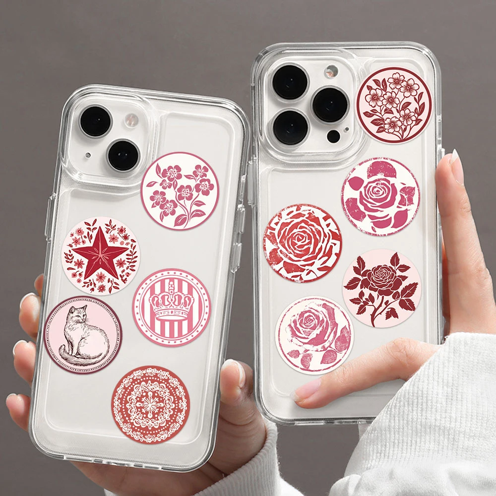 Rouleau d'autocollants de scellage à motif esthétique rose mignon, 500 pièces/rouleau, décalcomanies de chat de fleur de dessin animé, autocollant de décoration pour bagages, téléphone, carnet de notes, DIY bricolage