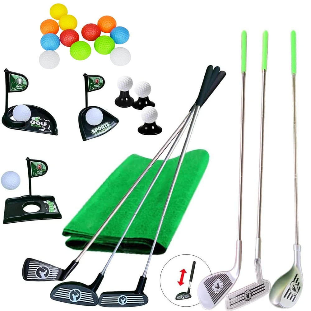 

2-in-1 6-pole telescopic golf 26 inch (66CM) accessory set for 3-6 year old children's entertainment golf with large green simul