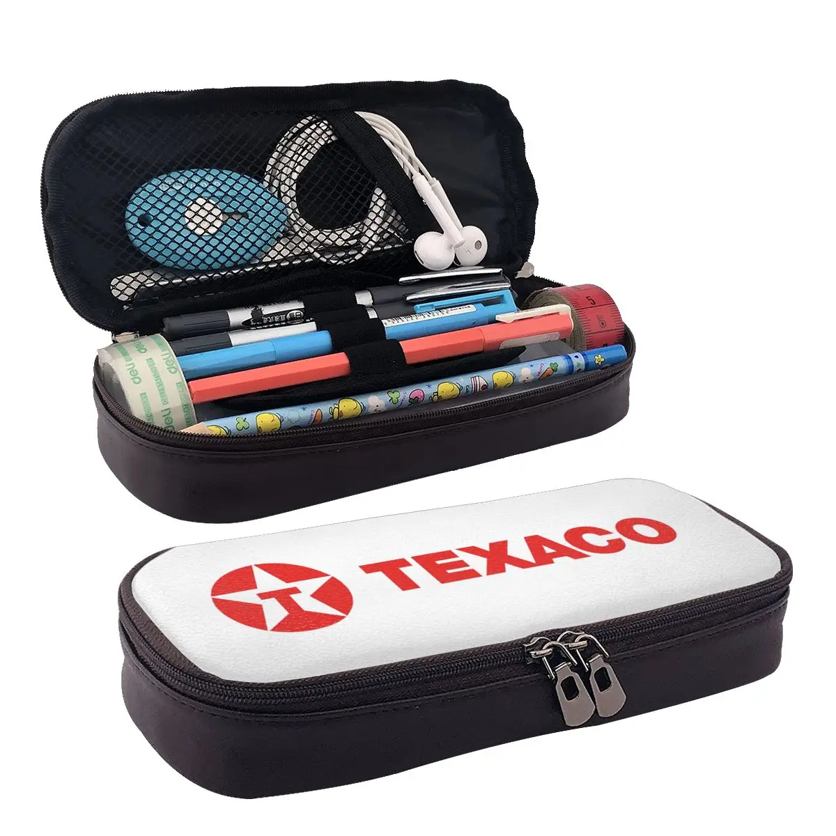 

Vintage Texaco Logo Leather Pencil Case for Studen Gifts Pen Box Pencil Bag Stationery Supplies Pen Holder Bag