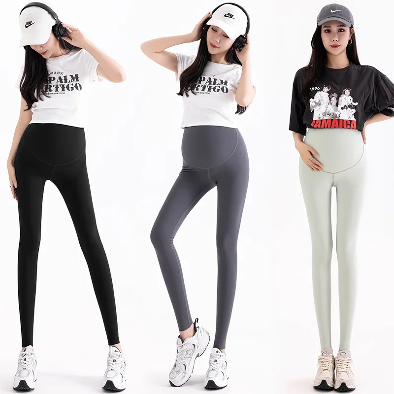 

Spring Summer Nylon Cropped Yoga Pants for Maternity High Waist Support Pencil Legging for Pregnant Women Y2k Youth Pregnancy