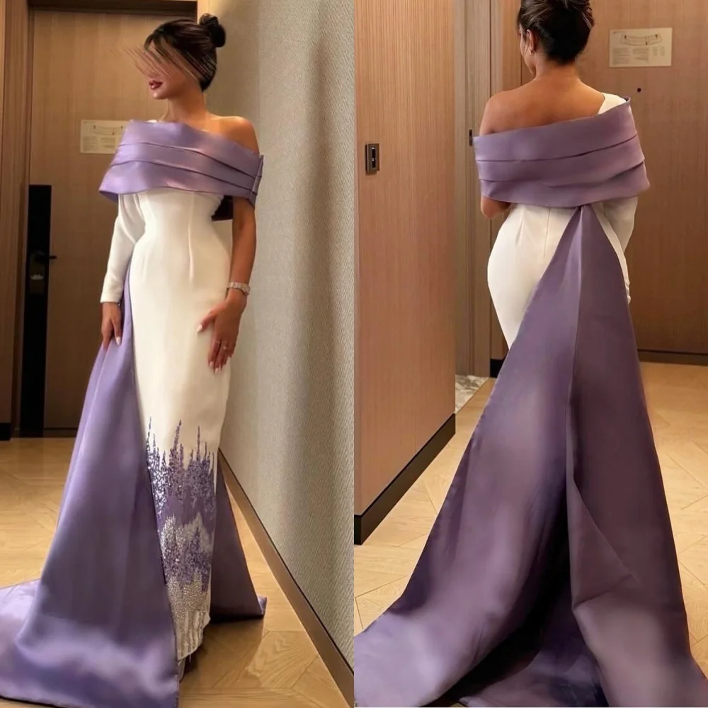 Exquisite Satin Tiered Sequined Pleat Ruched Column Poretrait Long Dresses Prom Dresses Classic Modern Style Chinese Style