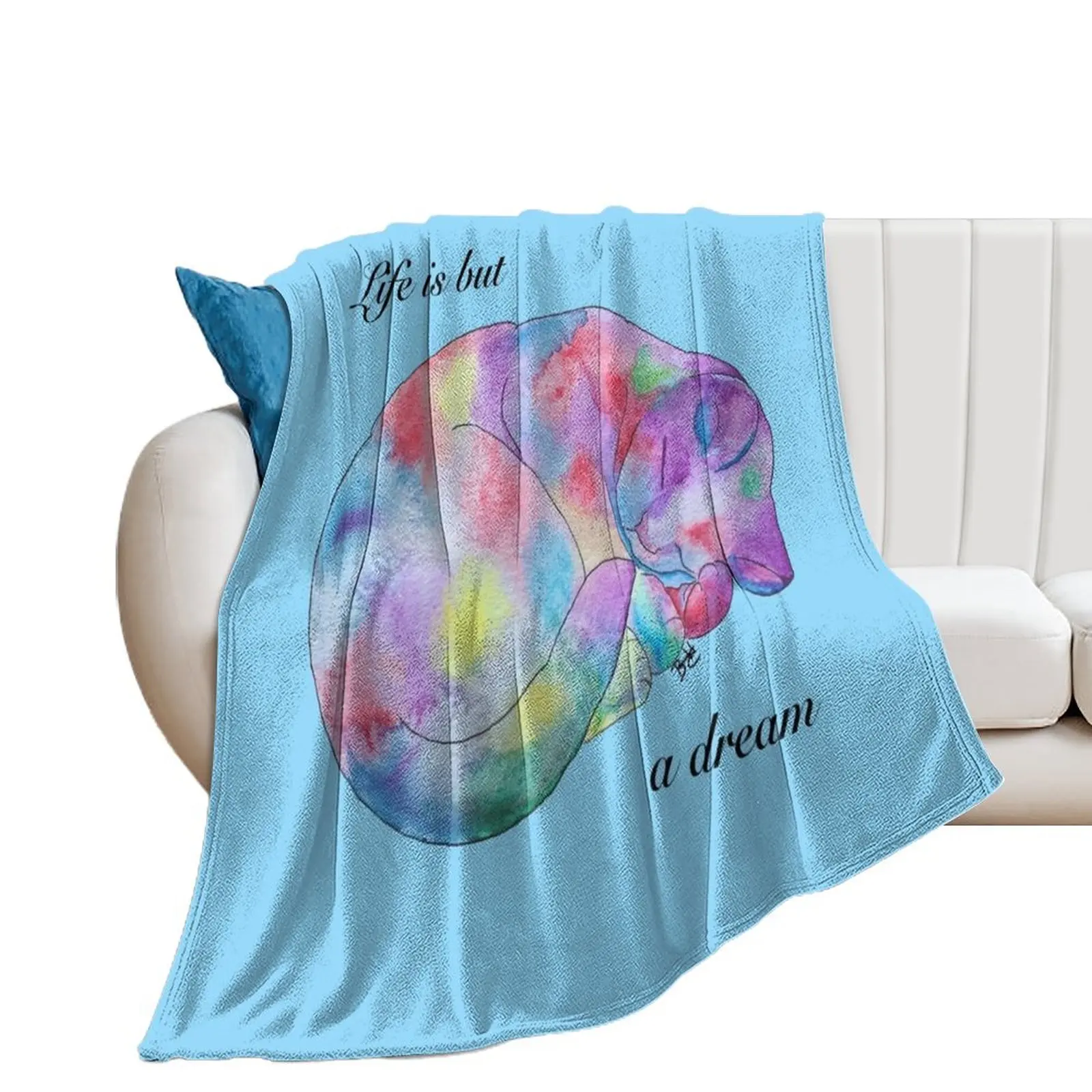 

Life is but a Dream - Watercolor Dreaming Cat Throw Blanket Furry Decorative Beds Blankets