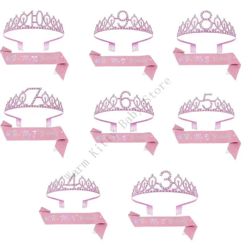 Crystal Princess Growns and Sash For Birthday Party Photography Props Rhinestones Queen Tiara with Sash For Party Decorations