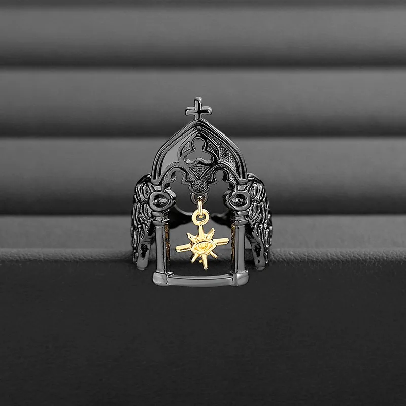 Vintage Castle Architectural Style Church Cross Christian Ring Women\'s Men\'s Personalized Creative Geometric Gift Accessories
