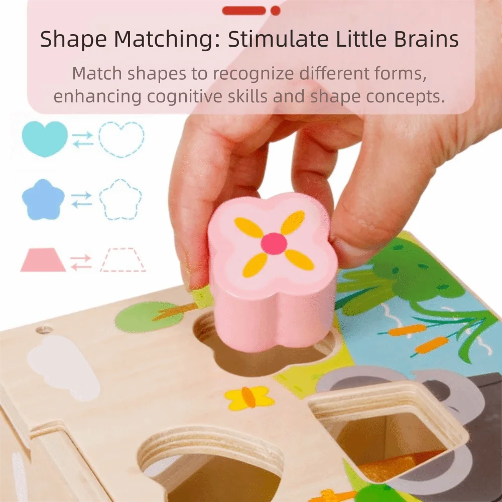Learning Cube Wooden Activity Cube Vintage Wooden Sorting Cube Shape Sorter Toy Shape Pattern Pairing Montessori Learning