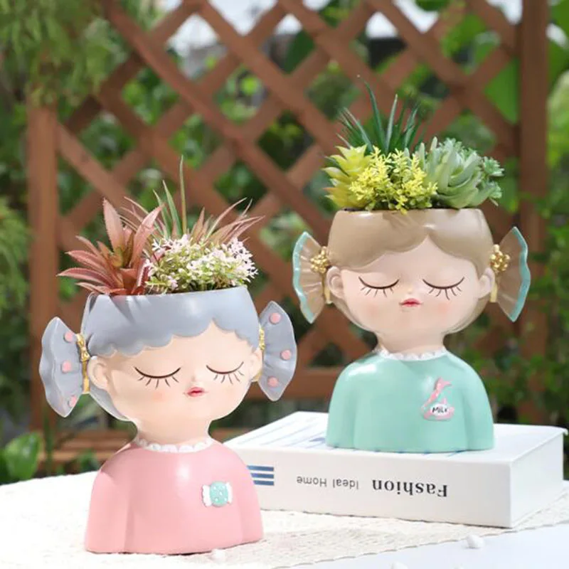 Creative Resin Candy Girl Fleshy Plant Pot Desktop Ornaments Bonsai Vase Gardening Planter Crafts Art Home Decor