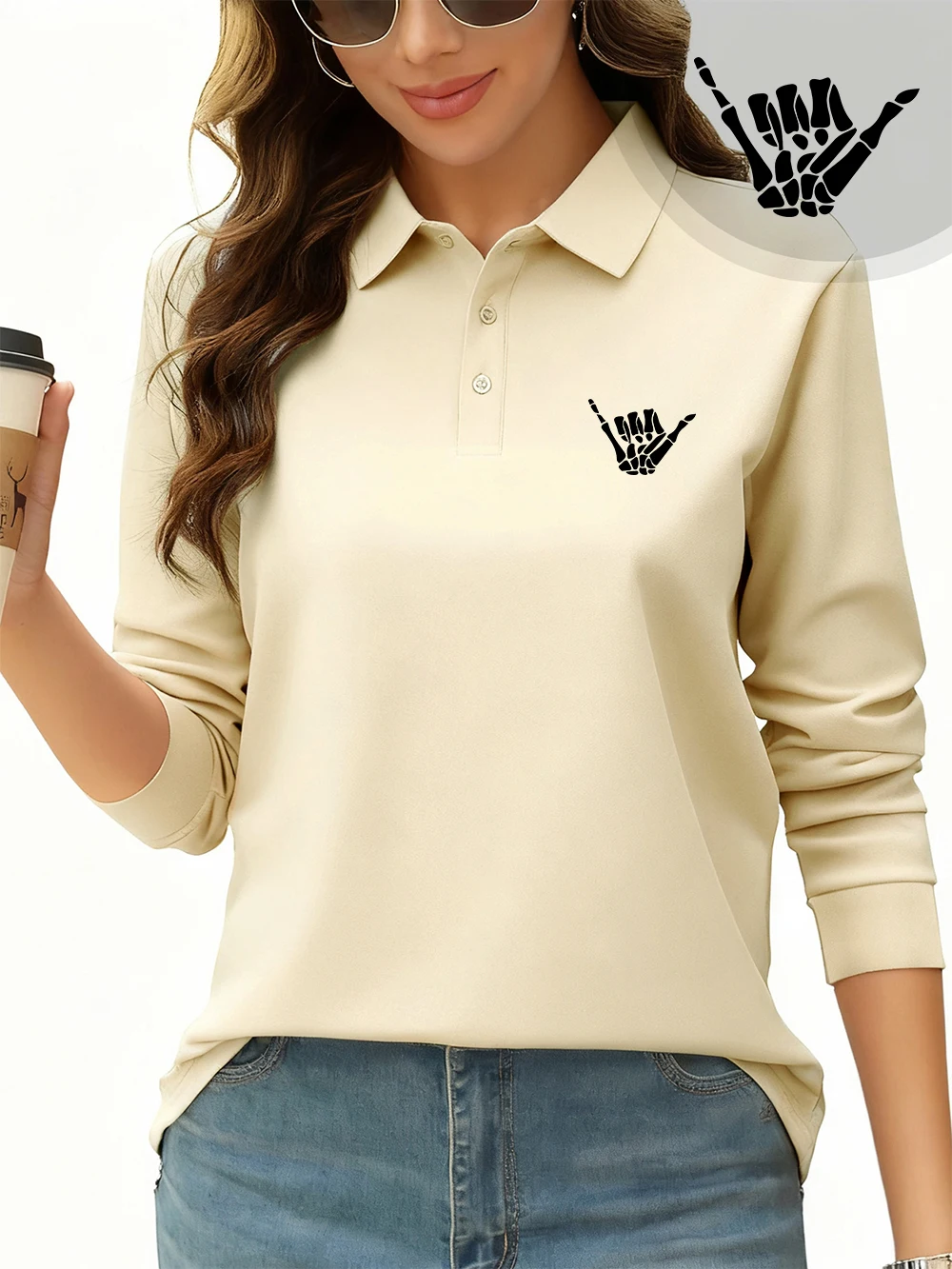 

Рубашка-поло со скелетом и шестью принтами, женские спортивные футболки с длинными рукавами, осенняя дышащая одежда, повседневная женская новая рабочая одежда
