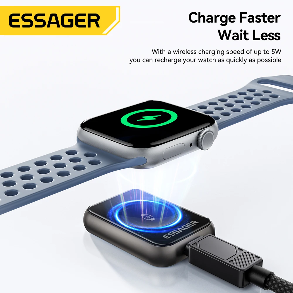 Essager 5W Portable Magnetic Wireless Watch Charger for Apple Watch S2-S11 Series SE Series Ultra Series Type-C/Lighting