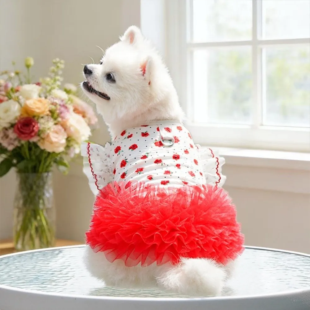 Imagen 4: Falda Tutú con Estampado de Rosas para Gatos, Vestido de Princesa para Mascotas, Delgado, Transpirable y Suave, con Mangas con Volantes, Ropa de Verano para Mascotas