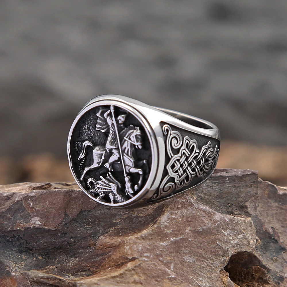 Punk Vintage Knight Riding Ring For Men Boys Gothic 316L Stainless Steel Viking Celtic knot Rings Fashion Jewelry Gift Wholesale