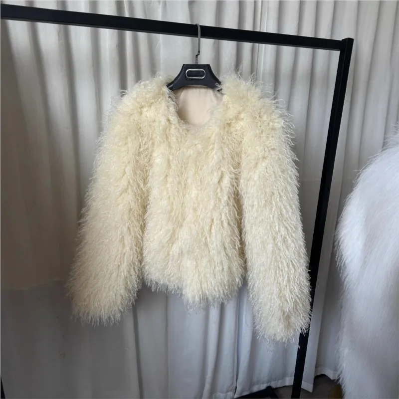 New women's fur coat mixed round-neck thickened top