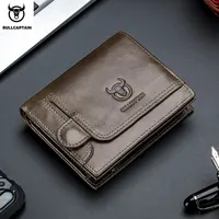 BULLCAPTAIN Cartera plegable con bloqueo RFID para hombre, tarjetero de cuero genuino con 15 ranuras para tarjetas