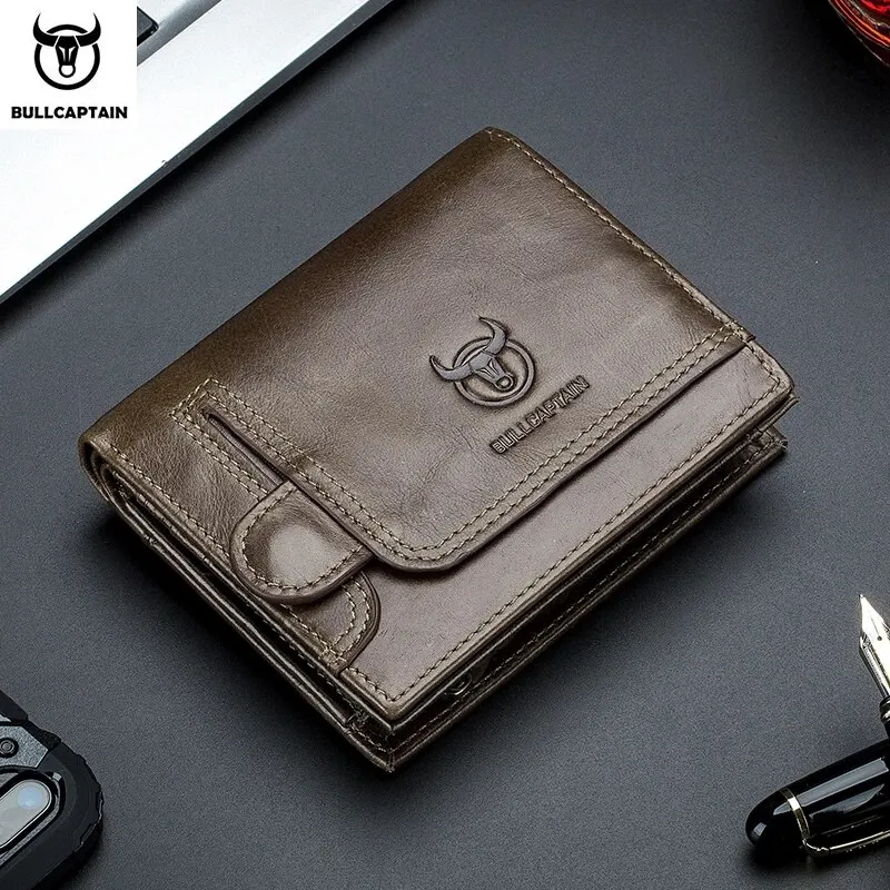 BULLCAPTAIN Men RFID Blocking Bifold Wallet Genuine Leather Card Holder Wallets with 15 Card Slots