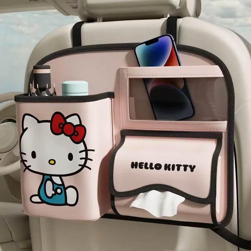 Cute Sanrio Hello Kitty Car Seat Back Storage Box Kawaii Cartoon Multifunctional Folding Trash Can In The Car Interior Decor