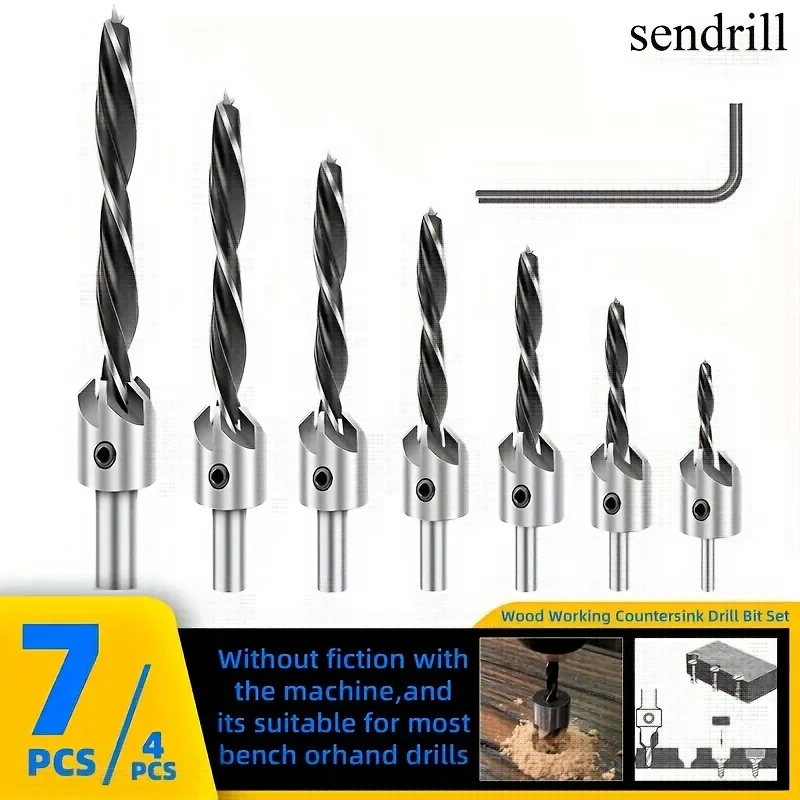 4ชิ้น/7ชิ้น Countersink set Mata Bor คว้านรูสว่านสำหรับงานไม้สว่านเจาะรูแบบเจาะรูสว่านเจาะรูงานไม้